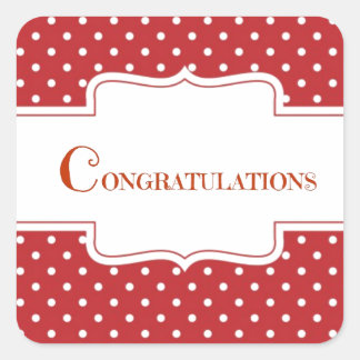 レッド水玉模様おめでとう スクエアシール