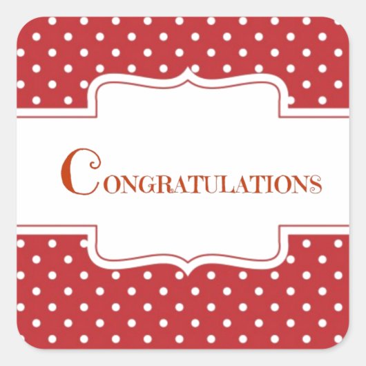 レッド水玉模様おめでとう スクエアシール (正面)