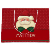 レッド水玉模様とサンタwith名前をカスタムする ラージペーパーバッグ (正面)