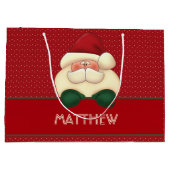 レッド水玉模様とサンタwith名前をカスタムする ラージペーパーバッグ (裏面)