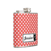 レッド水玉模様とブラックキャットパーソナライズされた フラスク (右)
