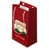 レッド水玉模様サンタグリーンミッテンスと名前 スモールペーパーバッグ (正面アングル)