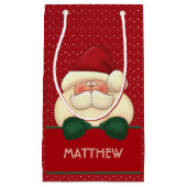レッド水玉模様サンタグリーンミッテンスと名前 スモールペーパーバッグ (正面)