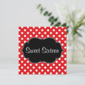 レッド水玉模様スイート16バースデーパーティ招待状 招待状 (スタンド正面)