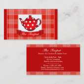 レッド水玉模様ティーポットカフェ 名刺 (正面/裏面)