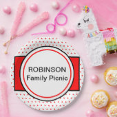 レッド水玉模様ファミリーピクニック名 ペーパープレート (パーティー)