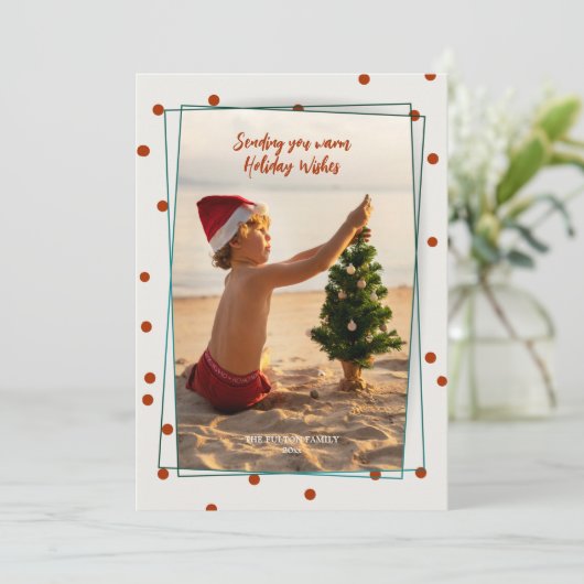 レッド水玉模様フォトホリデーカード 招待状 (スタンド正面)