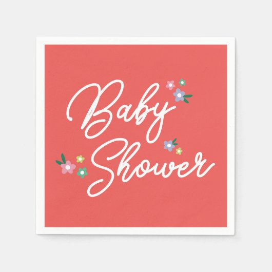 レッド水玉模様ラディバグベビーガールシャワー スタンダードカクテルナプキン (正面)