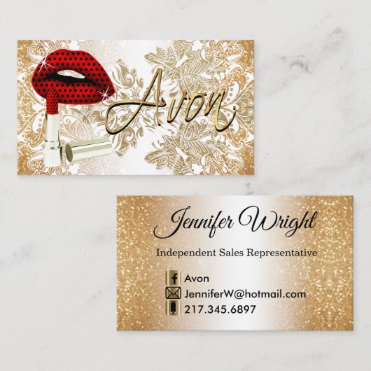 レッド水玉模様リップ&金ゴールド – 名刺 (正面/裏面)