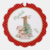レッド水玉模様初めてのクリスマスデザイン オーナメントカード (正面)