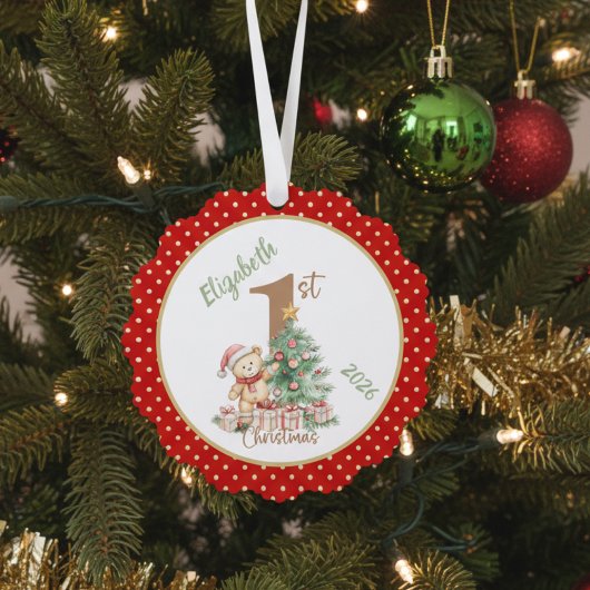 レッド水玉模様初めてのクリスマスデザイン オーナメントカード