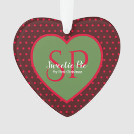 レッド水玉模様初めてのクリスマスホリデーハート オーナメント