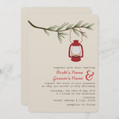 レッド油ランタンエヴァグリーンツリーキャンピン結婚グズ 招待状 (正面/裏面)