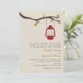 レッド油ランタンワイルドネス/キャンピング秋の結婚式 招待状 (スタンド正面)