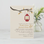 レッド油ランタンワイルドネス/キャンピング秋の結婚式 招待状 (スタンド正面)