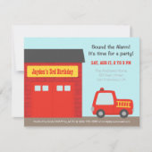 レッド消防車と駅の少年の誕生日パーティー 招待状 (正面)