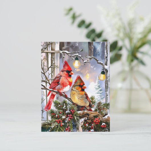 レッド深紅色とワイルドベリー冬自然 シーズンポストカード (スタンド正面)