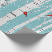 レッド深紅色オンホワイト樺の木 ラッピングペーパー (角)