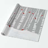 レッド深紅色オンホワイト樺の木 ラッピングペーパー (アンロールド)
