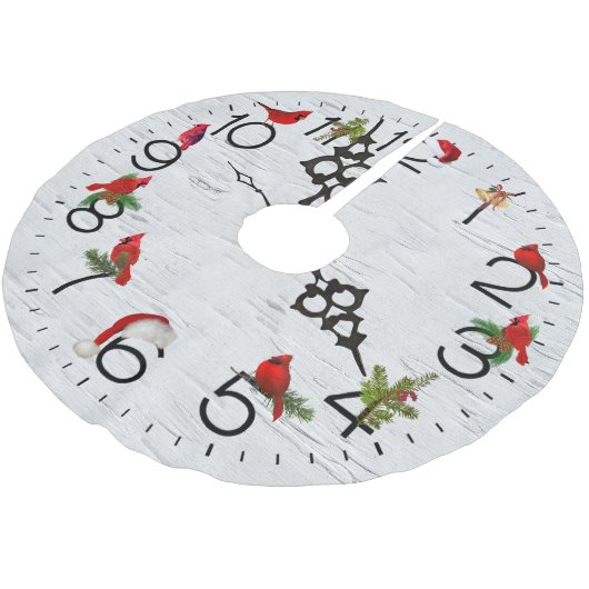 レッド深紅色オン樺の木デザイン ブラッシュドポリエステルツリースカート (アングル)