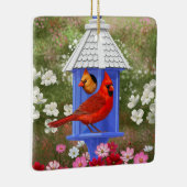 レッド深紅色バードハウスフラワーガーデン セラミックオーナメント (右)