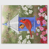 レッド深紅色バードハウスフラワーガーデン ラッピングペーパー (フラット)