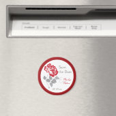 レッド牡丹オンホワイト結婚式の引き出物マグネット マグネット (インサイチュ (食洗機))