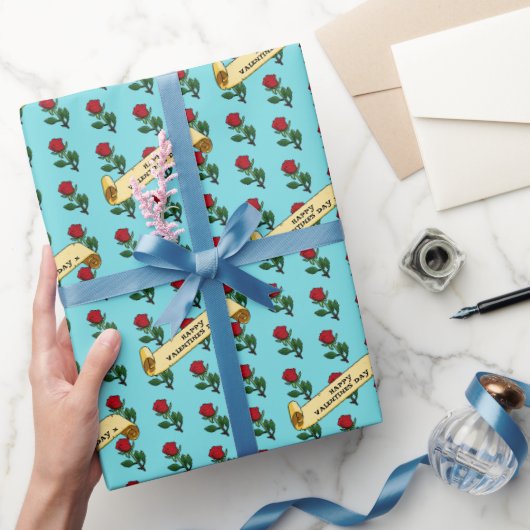 レッド独身のローズハッピーバレンタインデー80sレトロ ラッピングペーパー (ギフト)