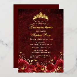 レッド王室のフローラバタフライティアラキンセアニェラ 箔招待状