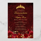 レッド王室のフローラバタフライティアラキンセアニェラ 箔招待状 (正面)