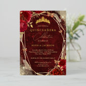 レッド王室のフローラバラ金ゴールドティアラキンセアニェラ 箔招待状 (立ち正面)