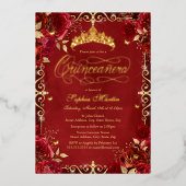 レッド王室の金ゴールドバタフライバラキンセアニェラ 箔招待状 (正面)