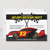 レッド白黒イエローレースカーバースデーパーティー カード (正面)