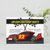 レッド白黒イエローレースカーバースデーパーティー カード (スタンド正面)
