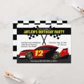 レッド白黒イエローレースカーバースデーパーティー カード (正面/裏面インサイチュ)