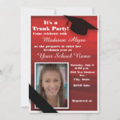 レッド白黒カレッジトランクパーティードームシャワー 招待状 (正面)