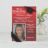 レッド白黒カレッジトランクパーティードームシャワー 招待状 (スタンド正面)