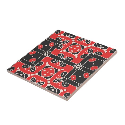 レッド白黒クエレガントラスモダンフォークエスニック タイル (側面)