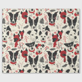 レッド白黒クリスマスドッグテーマパターン ラッピングペーパー (フラット)