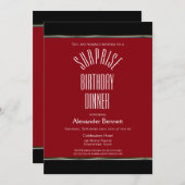 レッド白黒サプライズ誕生日ディナーパーティー 招待状 (正面/裏面)