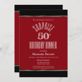 レッド白黒サプライズ50th誕生日ディナー 招待状 (正面/裏面)