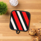 レッド白黒ストライプズオーブンミットとポットホルダー 鍋敷き (トップダウン)