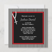 レッド白黒ストライプロザリーボーイズ第一聖体 招待状 (裏面)