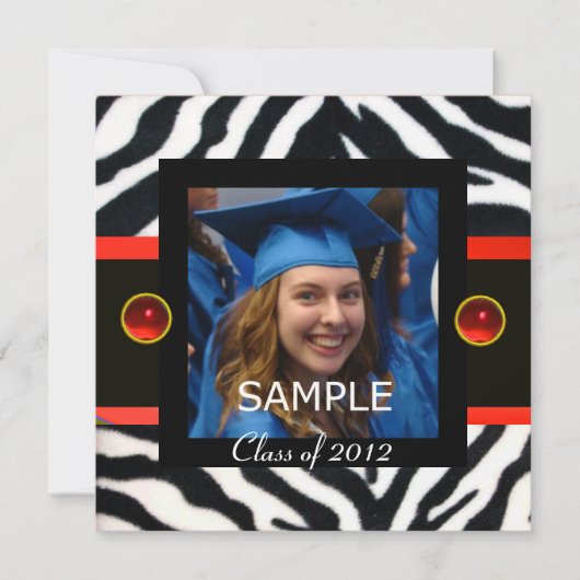 レッド白黒ゼブラファーモノグラム写真テンプレート 招待状 (正面)