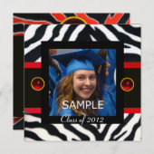 レッド白黒ゼブラファーモノグラム写真テンプレート 招待状 (正面/裏面)