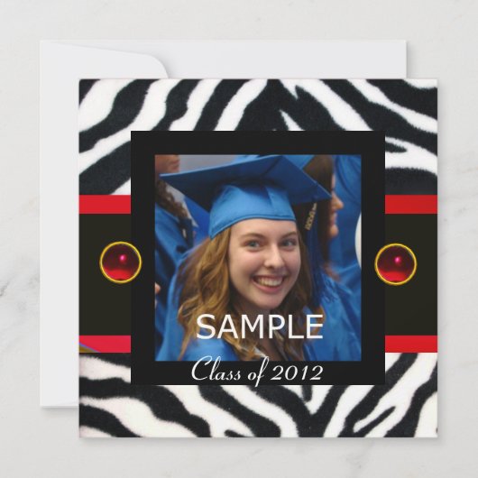 レッド白黒ゼブラファーモノグラム写真テンプレート 招待状 (正面)