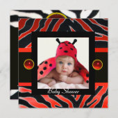 レッド白黒ゼブラファーモノグラム写真テンプレート 招待状 (正面/裏面)