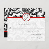 レッド白黒ダマスクフローラスワールRSVPカード 出欠カード (正面/裏面)