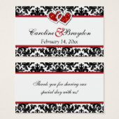 レッド白黒ダマスク結合ハートメッセージカード (正面&裏面)