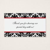 レッド白黒ダマスク結合ハートメッセージカード (裏面)